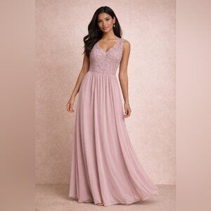 Morilee Madeline Gardner Mauve Beaded Chiffon Formal Maxi Dress Bridesmaid Gown
